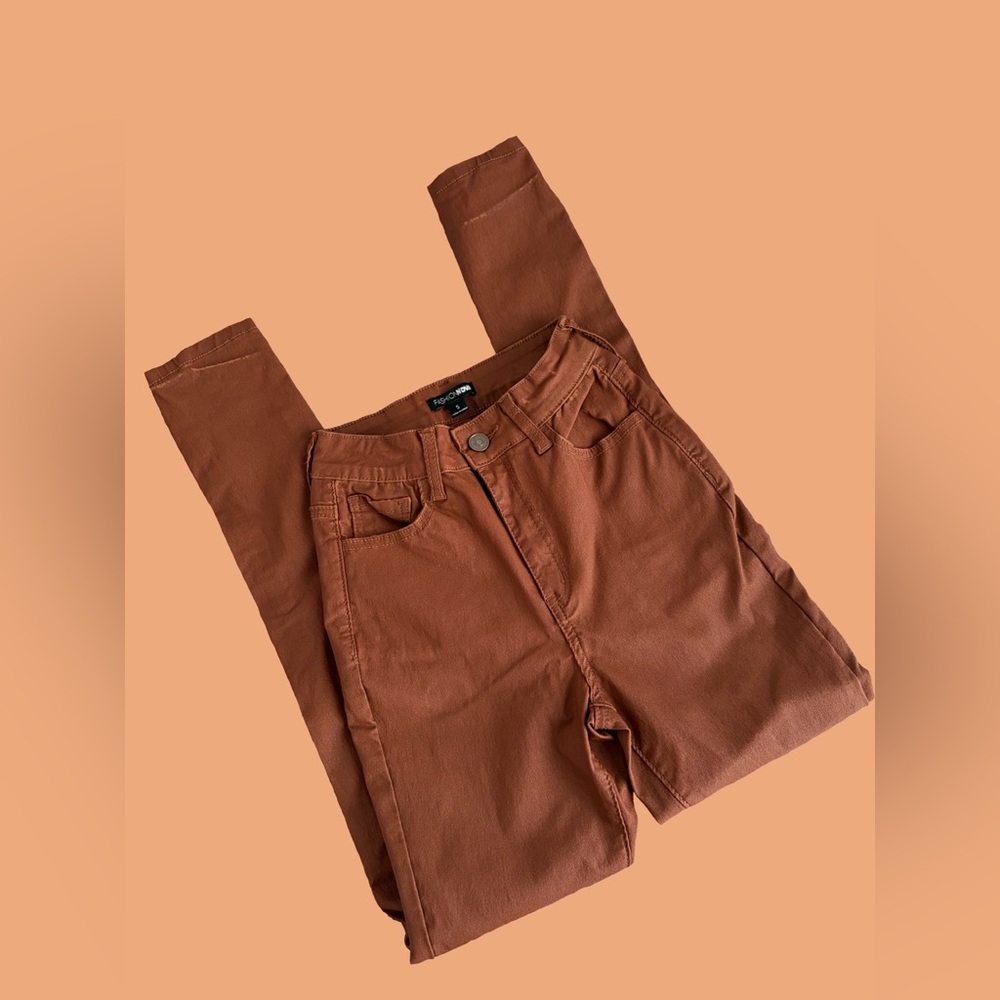 Fashion Nova - camel colored faux leather skinny jeans